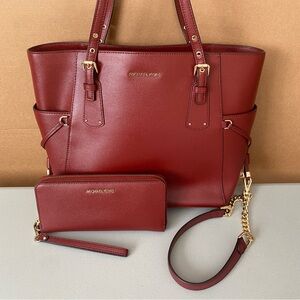 Michael Kors Burgundy Tote and Wallet Set